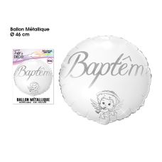 Ballon métallique baptême Blanc & Argent Ø 46 cm